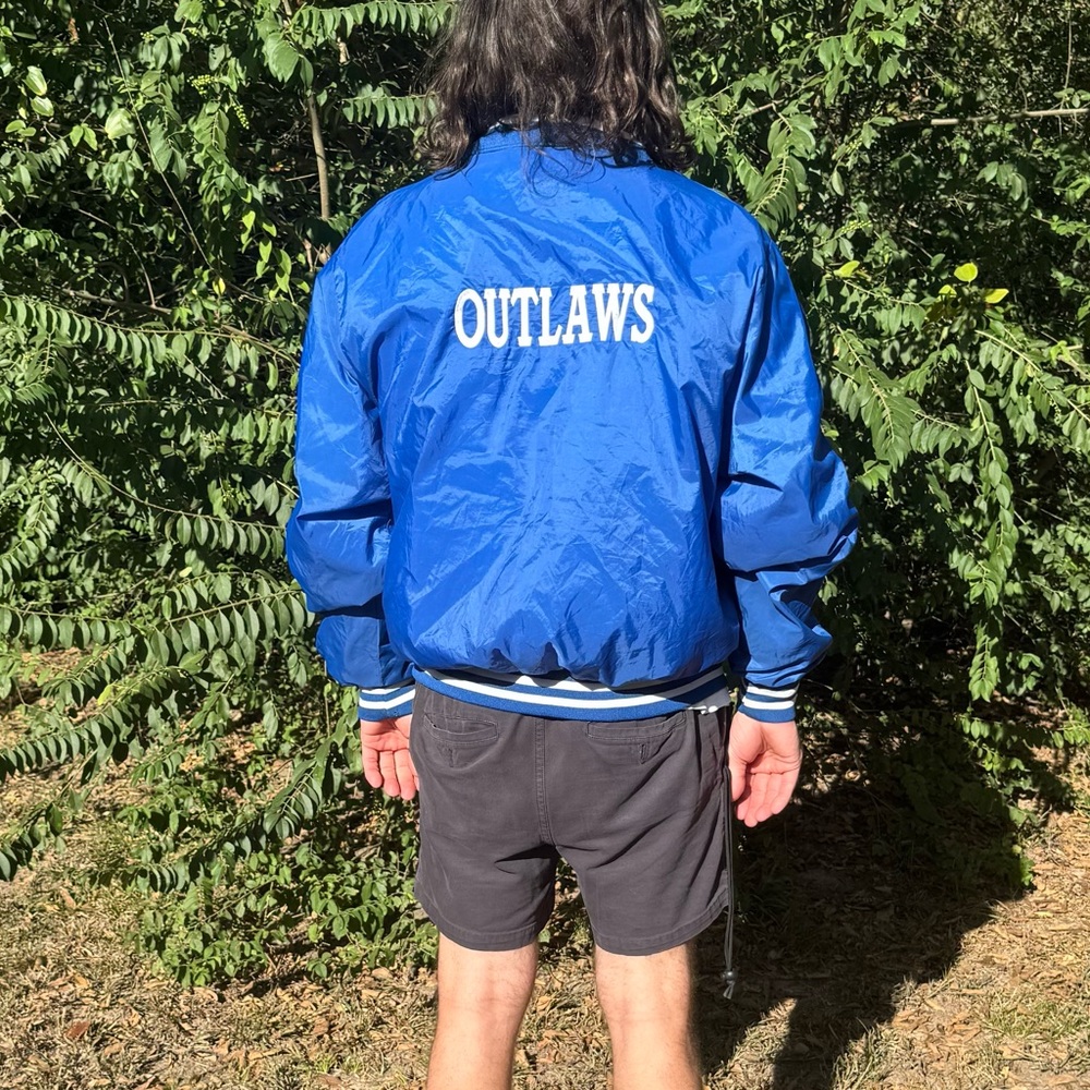 Vintage 90s Satin Bomber Blue And White Outlaws Karen Size XL